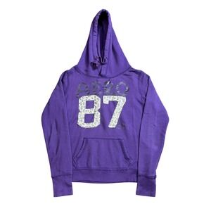 Y2K Aero Aeropostale Purple Hoodie Sweatshirt Women's S Leopard Sequin Graphic